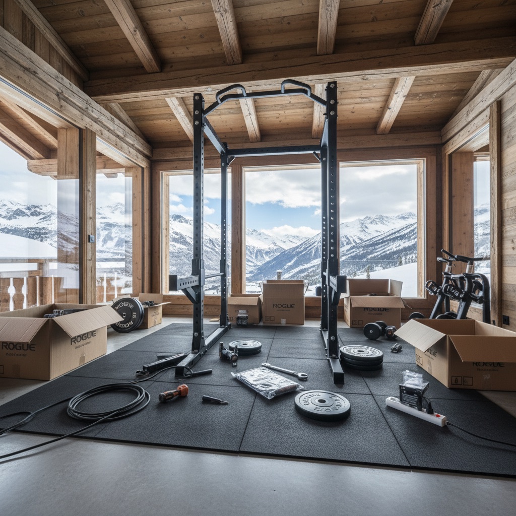 Espace de montage de matériel fitness dans un chalet à Courchevel