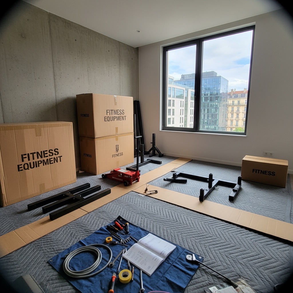 Zone de montage de machines de sport dans un appartement lyonnais