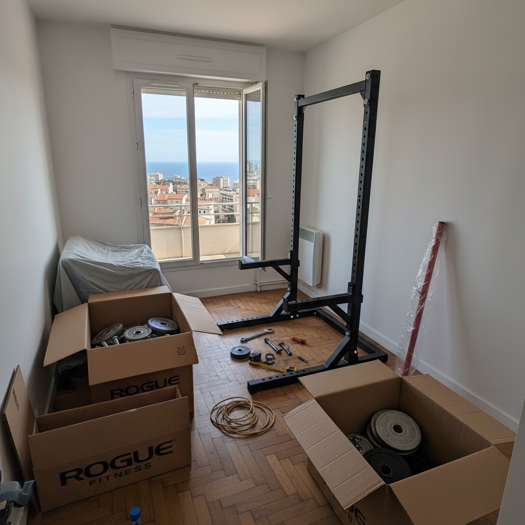 Préparation de montage de machine de musculation dans un appartement à Marseille