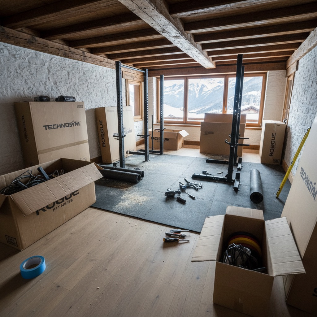 Zone de préparation gym dans un chalet à Megève