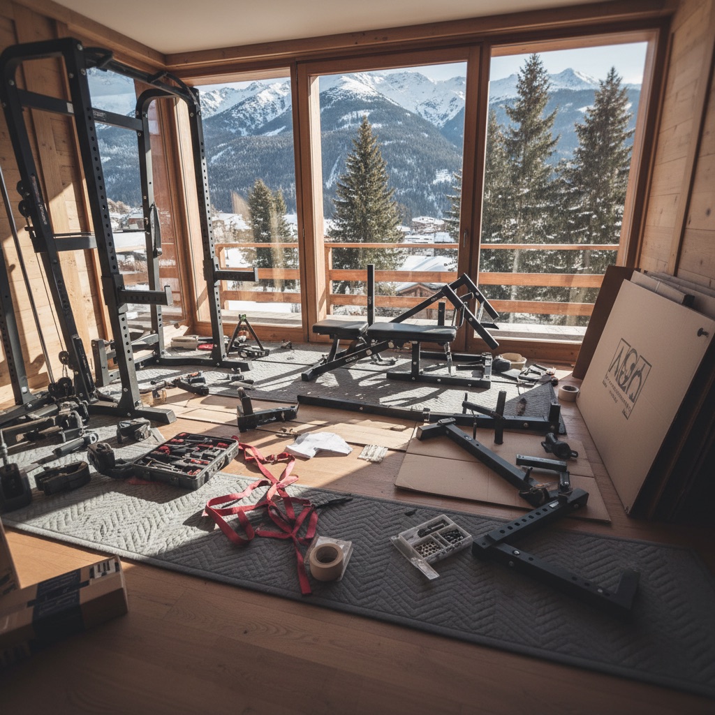 Référence intervention Megève: Montage d’un home gym Technogym dans un chalet premium à Megève