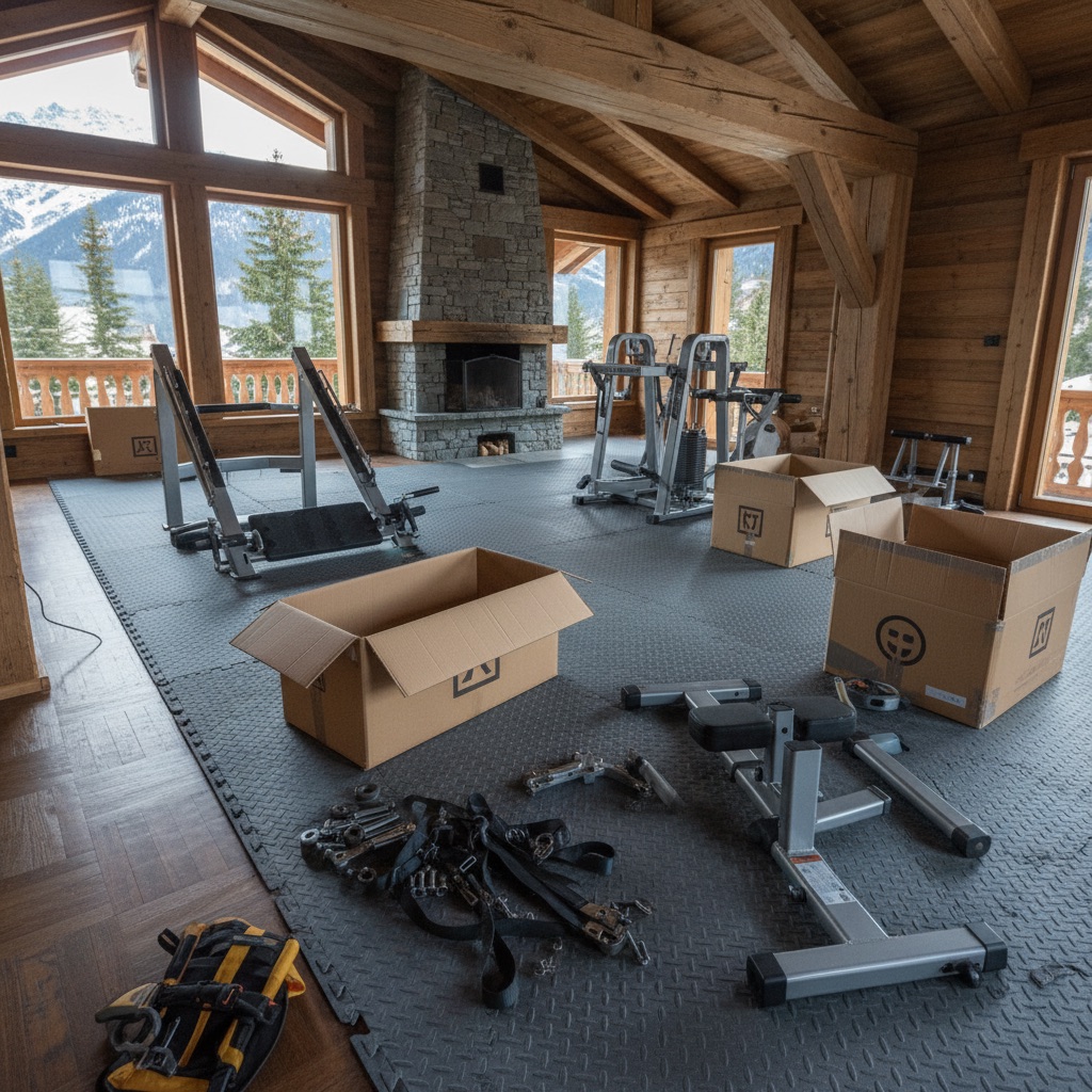 Référence intervention Megève: Installation salle fitness hôtel Megève - 8 machines cardio/force